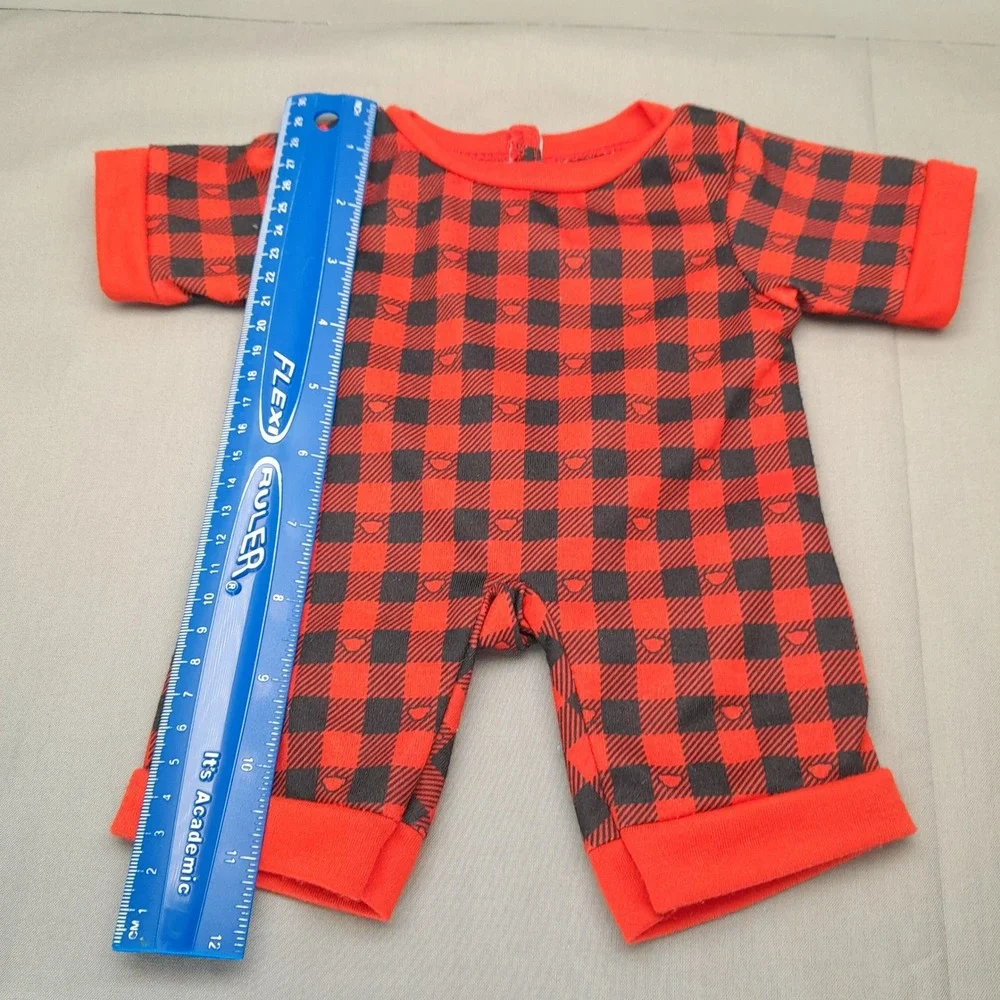 Build-A-Bear Workshop Red Black Buffalo Plaid Heart Sleeper Pajamas Outfit